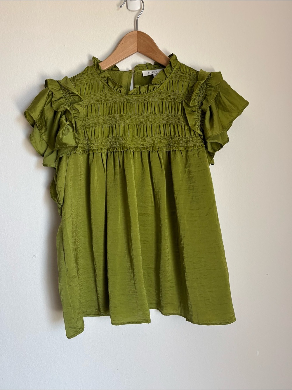 Rose & Olive Olive Green Smocked Ruffle Sleeve Tunic